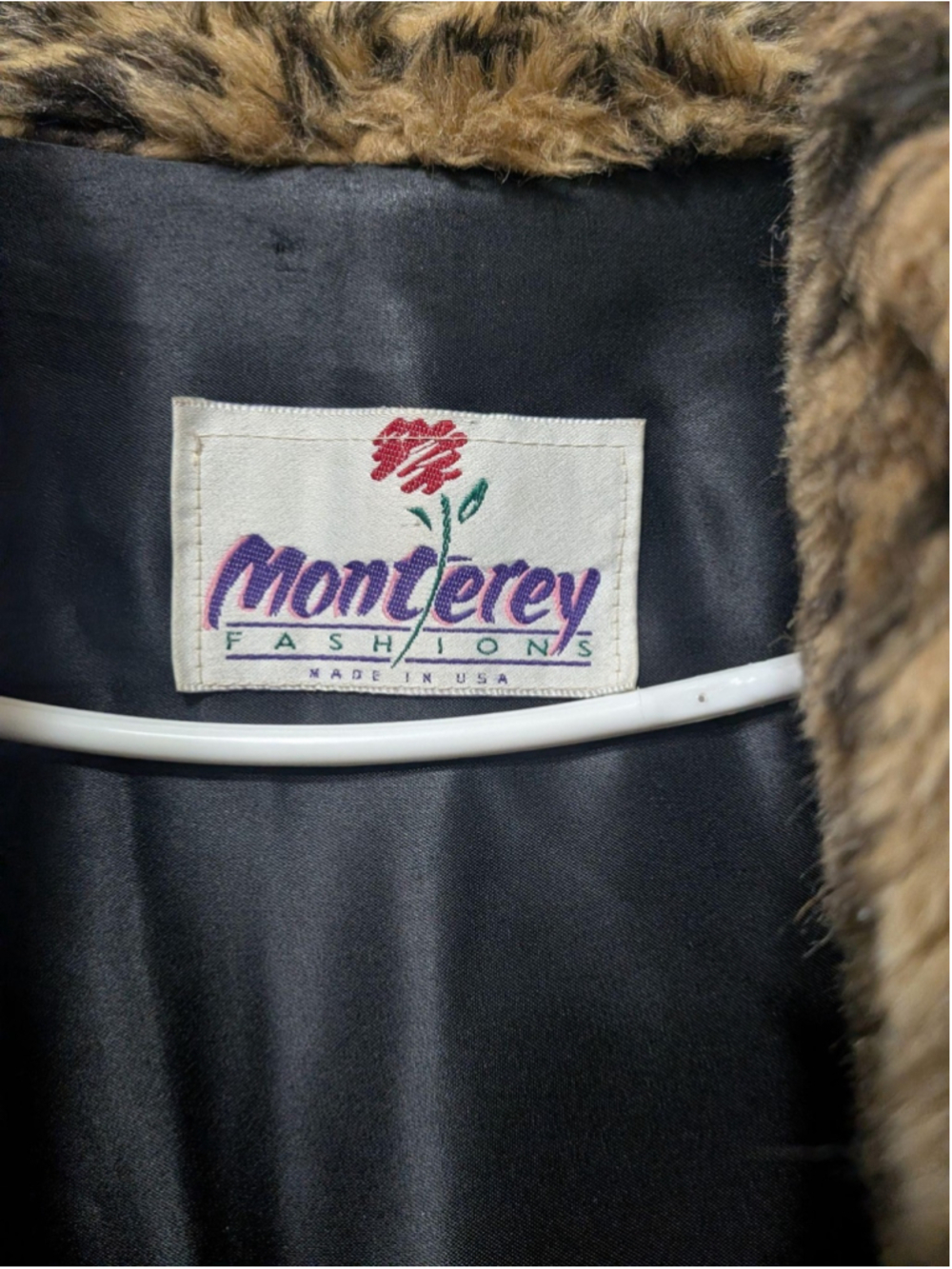1960s Vintage Monterey Fashions Faux Fur Coat Womens Brown Animal Print USA Long - Picture 2 of 9